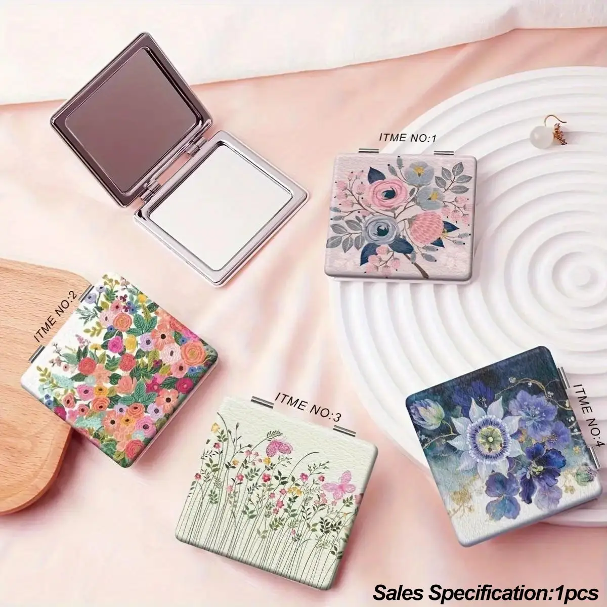 Vintage Floral Folding Compact Mirror, Double‑Sided Portable Pocket Makeup Mirror, Assorted Flower Pattern Travel Cosmetic Mirror, Cute Purse Mirror for Daily Use & Holiday Gifts for Women Girls