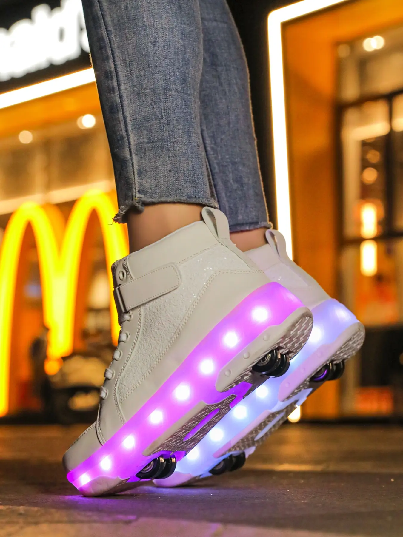 Yaosf Detachable Four-Wheel Glowing Roller Skates, RGB LED Neon Light Band, Adjustable Lights, Kids & Teens, Outdoor Streetwear Shoes