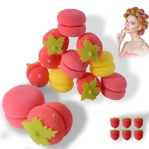 6-pcs Cute Strawberry Shape Sponge Hair Rollers, Soft Foam Sleep-in Hair Curlers, No Heat Damage Lazy Overnight Hair Styling Curling Accessory