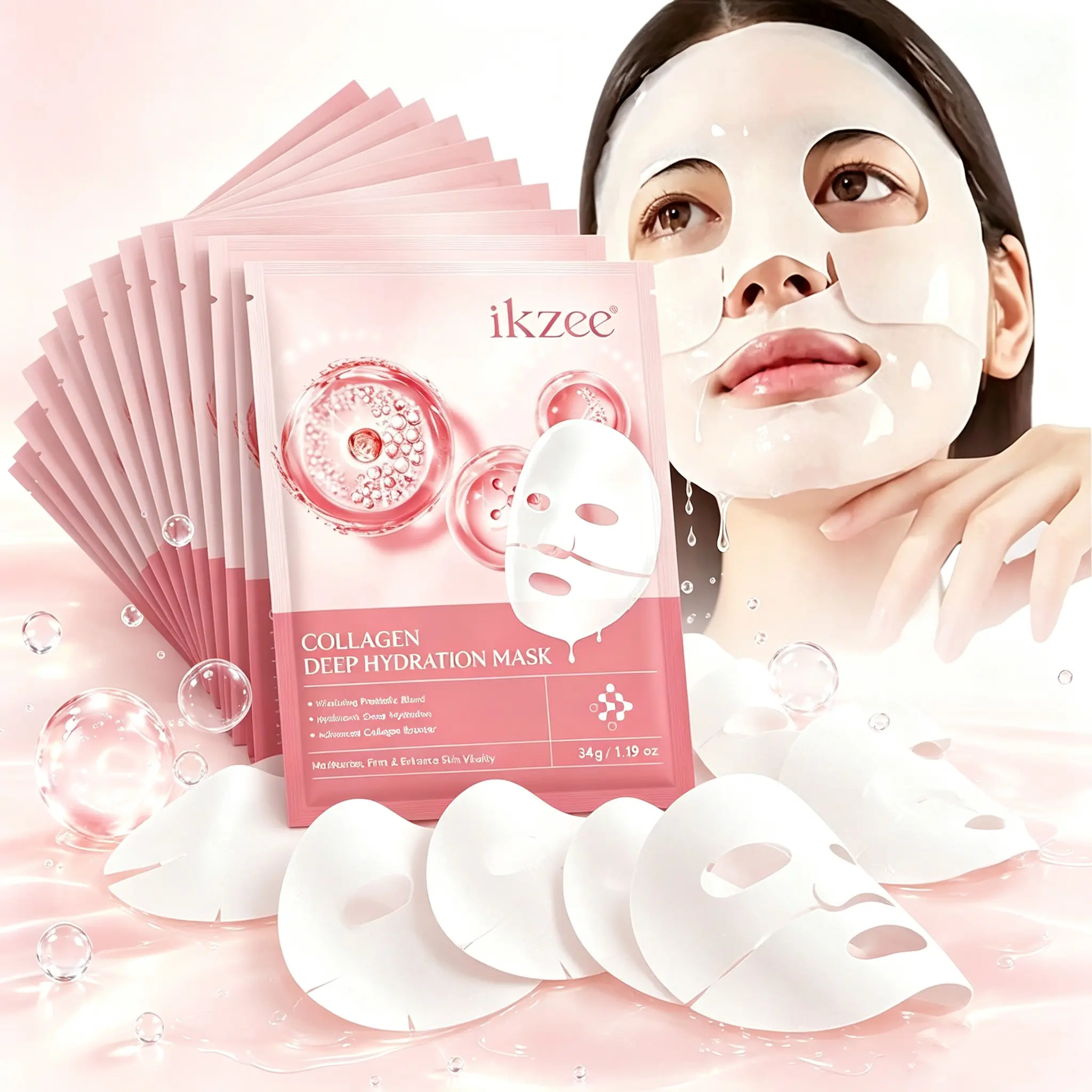 14 collagen hydrating sheet masks; firming and hydrating sheet masks that restore skin elasticity and leave skin soft, supple, and plump