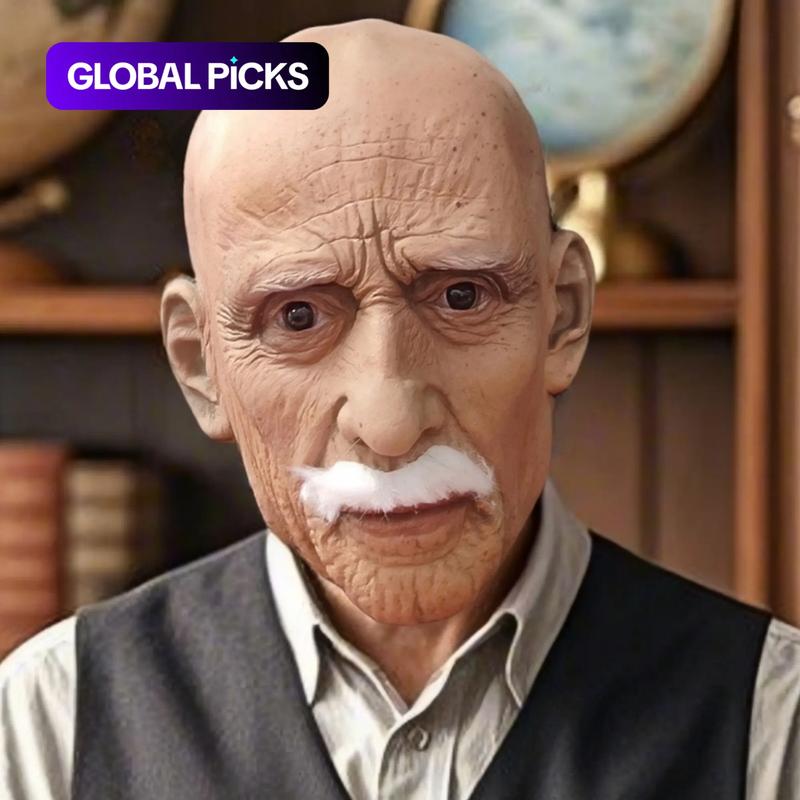 Old Man Mask, Bald Geezer Mask, Funny Man Face Cover, Realistic Mask, Halloween Party Supplies, Masquerade Props, Roleplay Ornament #TOP PICKS