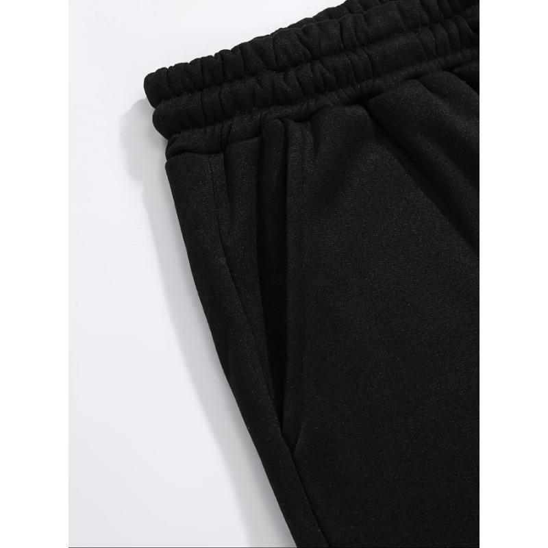 Men's Long Sleeve T-shirt and Pants Set, Spring/Autumn 2pcs set with Paris letter print round neck long sleeve T-shirt + drawstring outdoor casual sports pants set of 2 mens  fashion Clothes Fabric Activewear Polyester