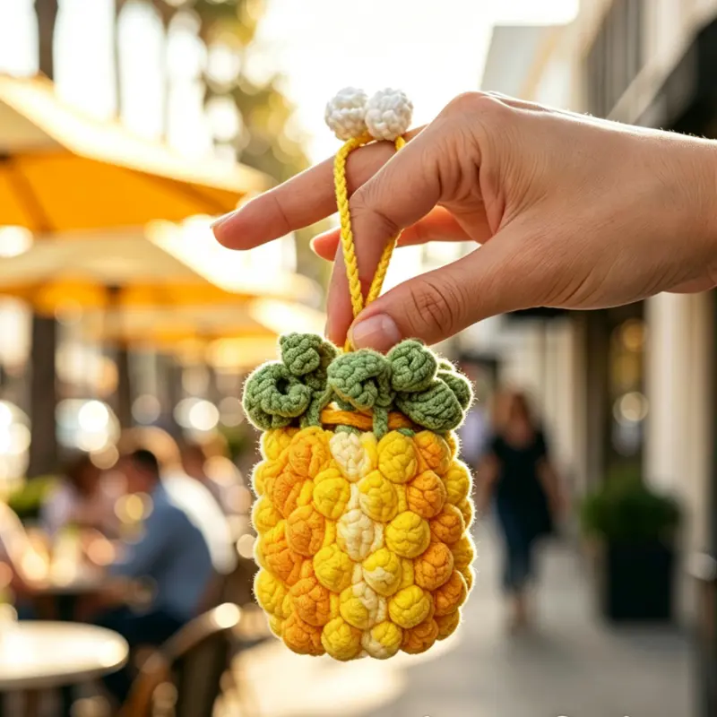Handmade Crochet Pineapple-Shaped Travel Organization Pouch - Small Unisex Drawstring Organizer Bag, Portable Storage for Earbuds, Jewelry & Tiny Items, Mini Bag, Pineapple Pouch