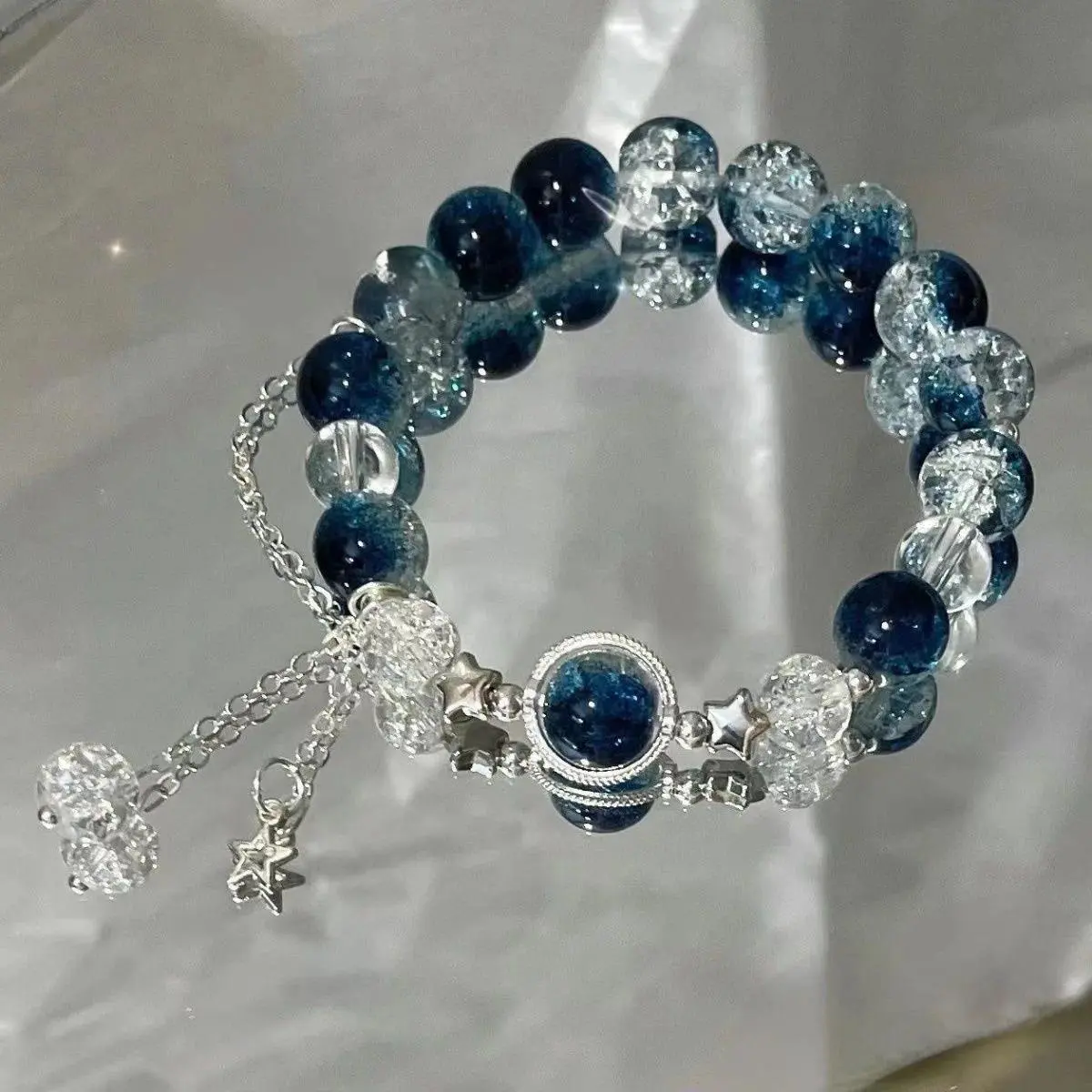 Crystal Beaded Charm Bracelet - Korean Style with Flower, Feather, Tassel Charm for Female Youth, Friendship Gifts, Arm Candy Accessories, Assorted Colored Bracelets & Bangles