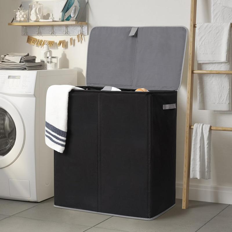 Laundry Hamper with Lid,160L Large Laundry Basket 3 Section with Removable Washing Bags,Collapsible  Dirty Clothes Hamper for Laundry Room Bathroom Dorm,Black