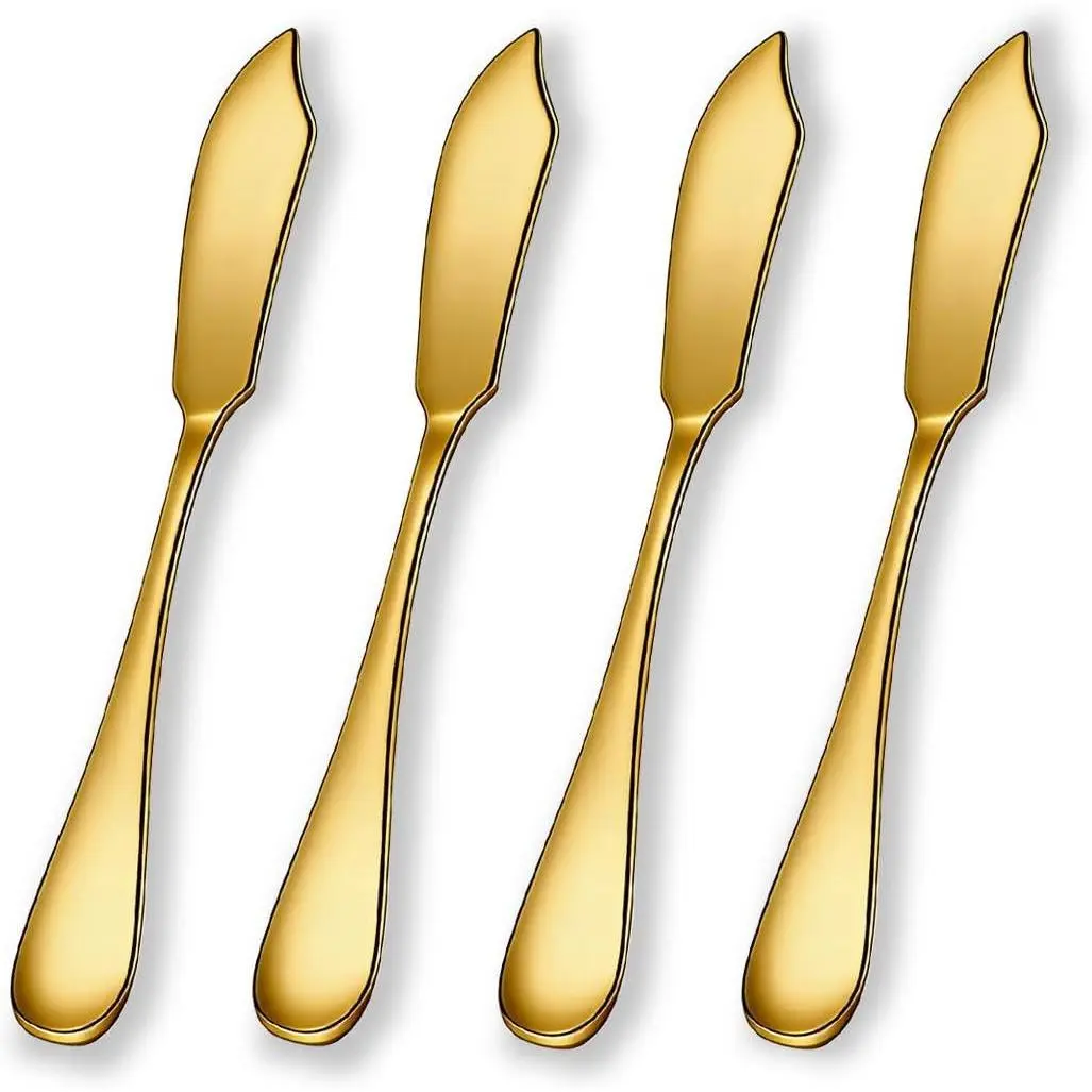 4Pcs Stainless Steel Butter Knives Set, Titanium Gold Plated 5.7 Inch Butter Spreader Cheese Knives for Butter, Cheese, Jam, Fruit