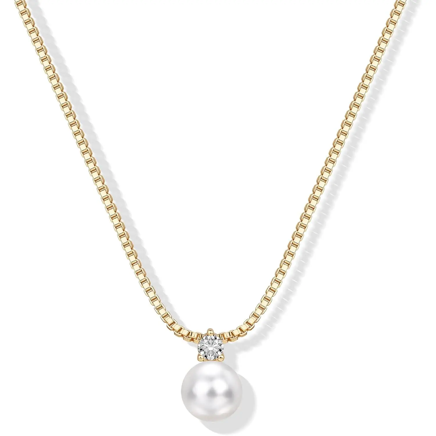 14K Gold Plated Pearl Pendant Necklaces for Women - Dainty Pearl Necklace Drop with Cubic Zirconia - Simple Wedding Jewelry for Brides & Bridesmaids