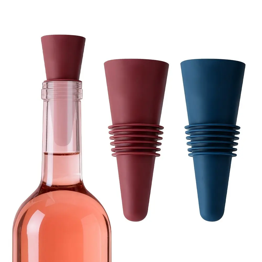 2 Pieces Soft Silicone Wine & Beverage Bottle Stoppers, Ergonomic Grip Top Reusable Seal Caps, Ideal for Preserving Freshness of Wine, Champagne and Other Drinks
