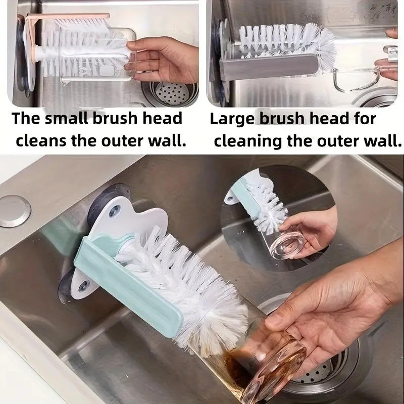 2-In-1 Glass & Bottle Cleaning Brush, Versatile Cup Scrubber for Mugs, Wine Glasses, Kitchen Sink Accessories, Efficient Dishwashing Tool, Multipurpose Cleaning Tool
