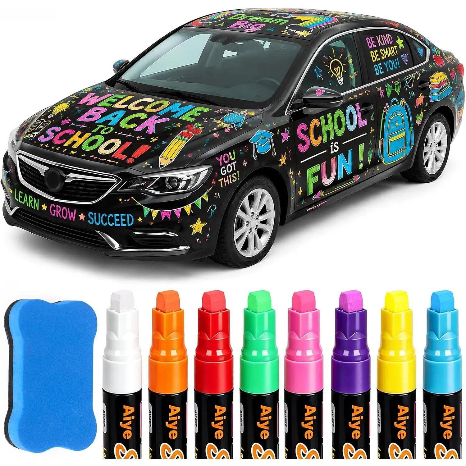 to School Chalk Markers for  Windows, 8 Colors Liquid Chalk Pens | 8  liquid chalk markers with eraser for windows glass mirrors and blackboards,  for  of school signs