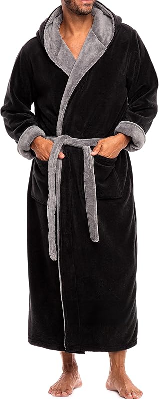 Alexander Del Rossa Mens Robe With Hood, Plush Fleece Hooded Mens Bathrobe, Big And Tall Bath Robe For Men