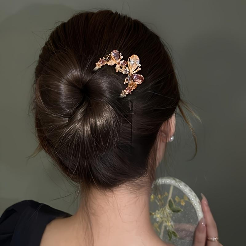 2pcs Set of Colorful Rhinestone Butterfly Flower Metal Hair Styling Artifact Women'S Hairpin Comb