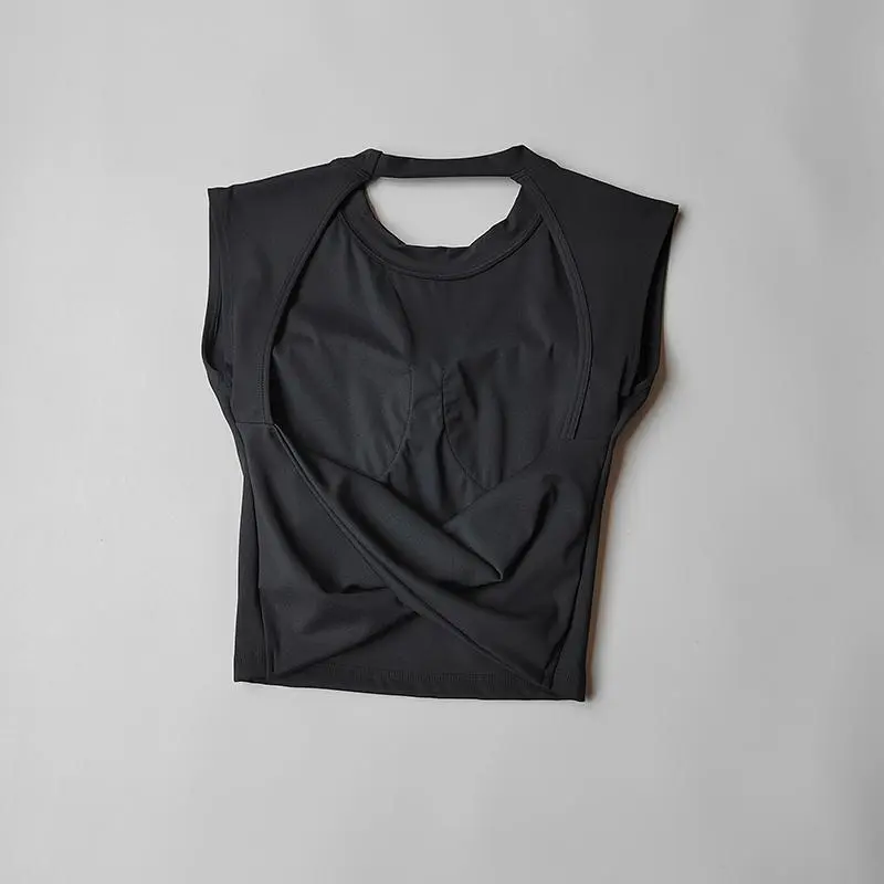 Women's Tight Fitted Sporty Yoga Top - Short-Sleeved, Backless, Fixed Chest Pad, Waist-Slimming, for Running, Gym Training