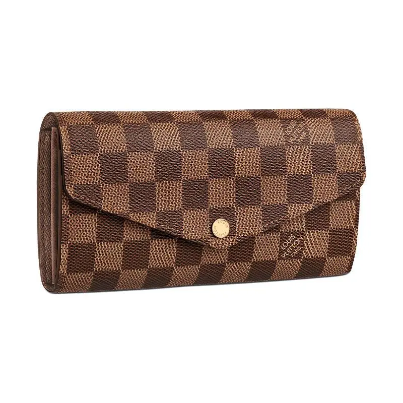 Louis Vuitton Sarah Checkered Leather-Canvas Wallet for Women, Classic Style in Brown, Gold Men's Wallets