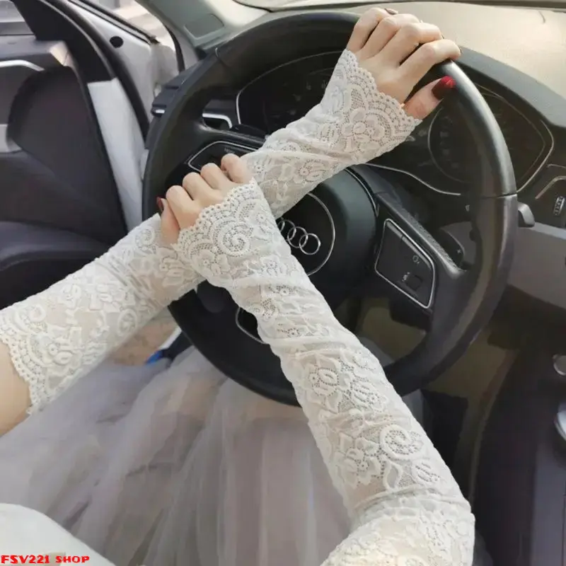 Women's 3-Pair Polyester Lace Gloves, Female Sexy Plain Embroidered Fingerless Elbow-Length Gloves, Breathable UV-Protective for Driving, Outdoor Wear, Anniversary Gifts campingessentials