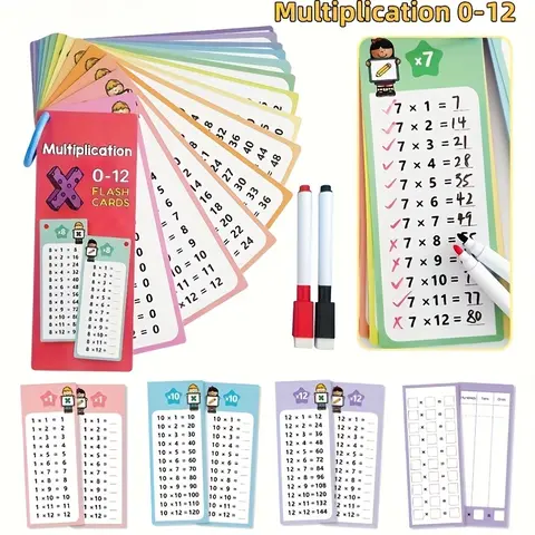 【Children's Day Special Gift】Multiplication Flash Cards 0-12, 15PCS Times Table Chart, Dry Erase Markers & Sorting Ring Included, Educational Math Game for 1st-3rd Grade Kids (Classroom & Home Use)