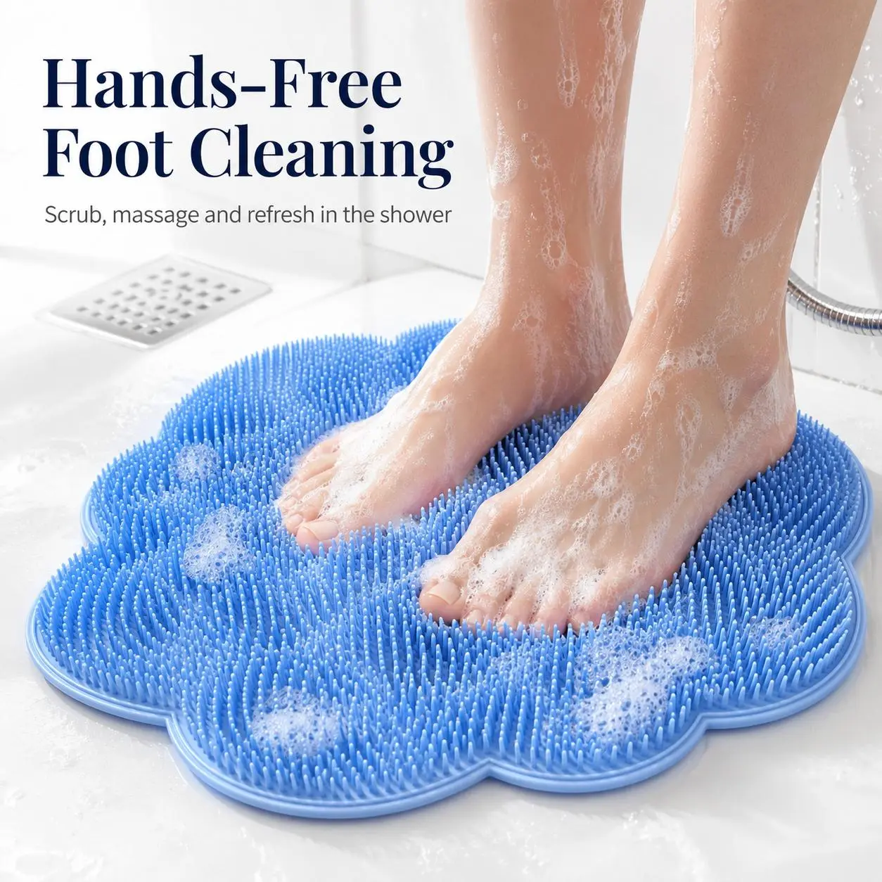 Silicone Shower Foot and Body Scrub Mat Equipped with Strong Suction Cups and Storage Hanging Hook, Multifunctional Bathroom Exfoliating Scrubber, Portable Massage Tool for Daily Shower and Bath Cleaning, Practical Household Bathroom Essential Supplies