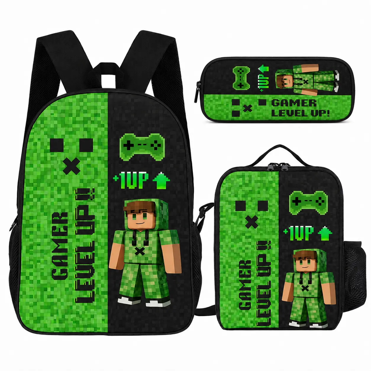 3pcs Checkered Pattern Print Backpack Set - 2D Flat Printing Lightweight School Backpack, Unisex Youth Travel Backpack, Durable School Bag and Daily Use