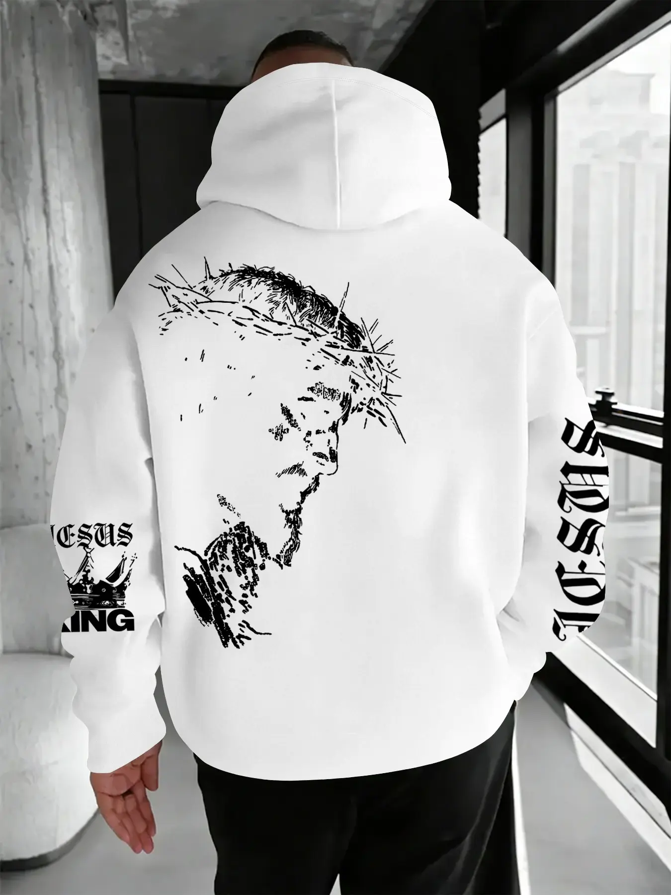 Men's Fall Winter Graphic Print Hoodie, Gothic Font Casual Sweatshirt, Loose Fit Dark Aesthetic Streetwear, Daily Wear, Outdoor Activities
