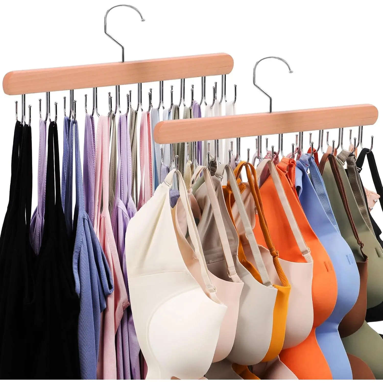 2 Pack  Top Hanger, Bra Hangers for Closet Organizer & Storage |  Bra Hanger,  Top hangers with 40 hooks, 360°Rotating Closet Organizers and Storage Space Saving, Belt Hanger