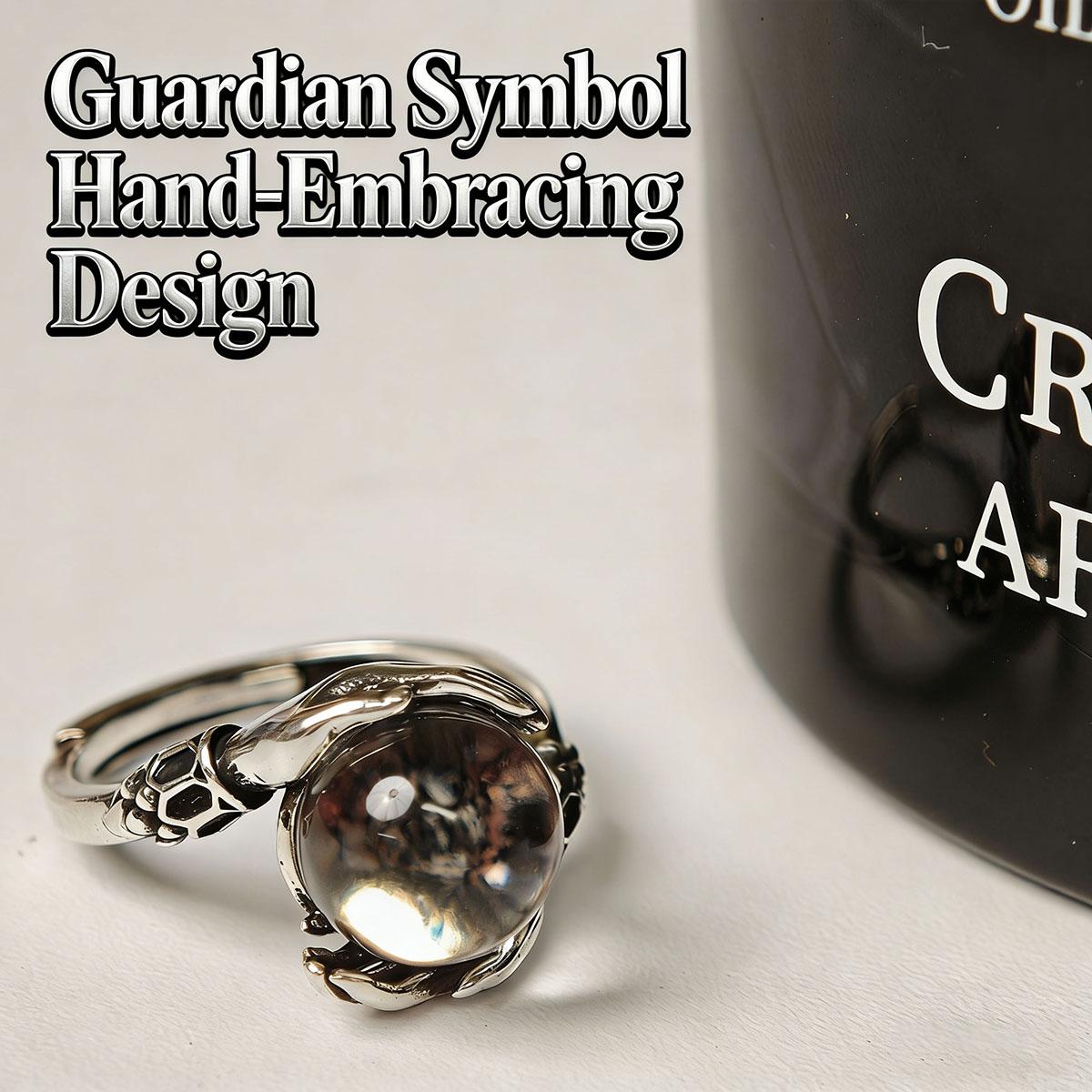 Witchtok Jewelry -  Hand-Embracing Crystal Ring, Vintage Guardian Open Band (Fits 6-10) |   Protective Pagan Jewelry |   Witchy Valentine's Gift for Her