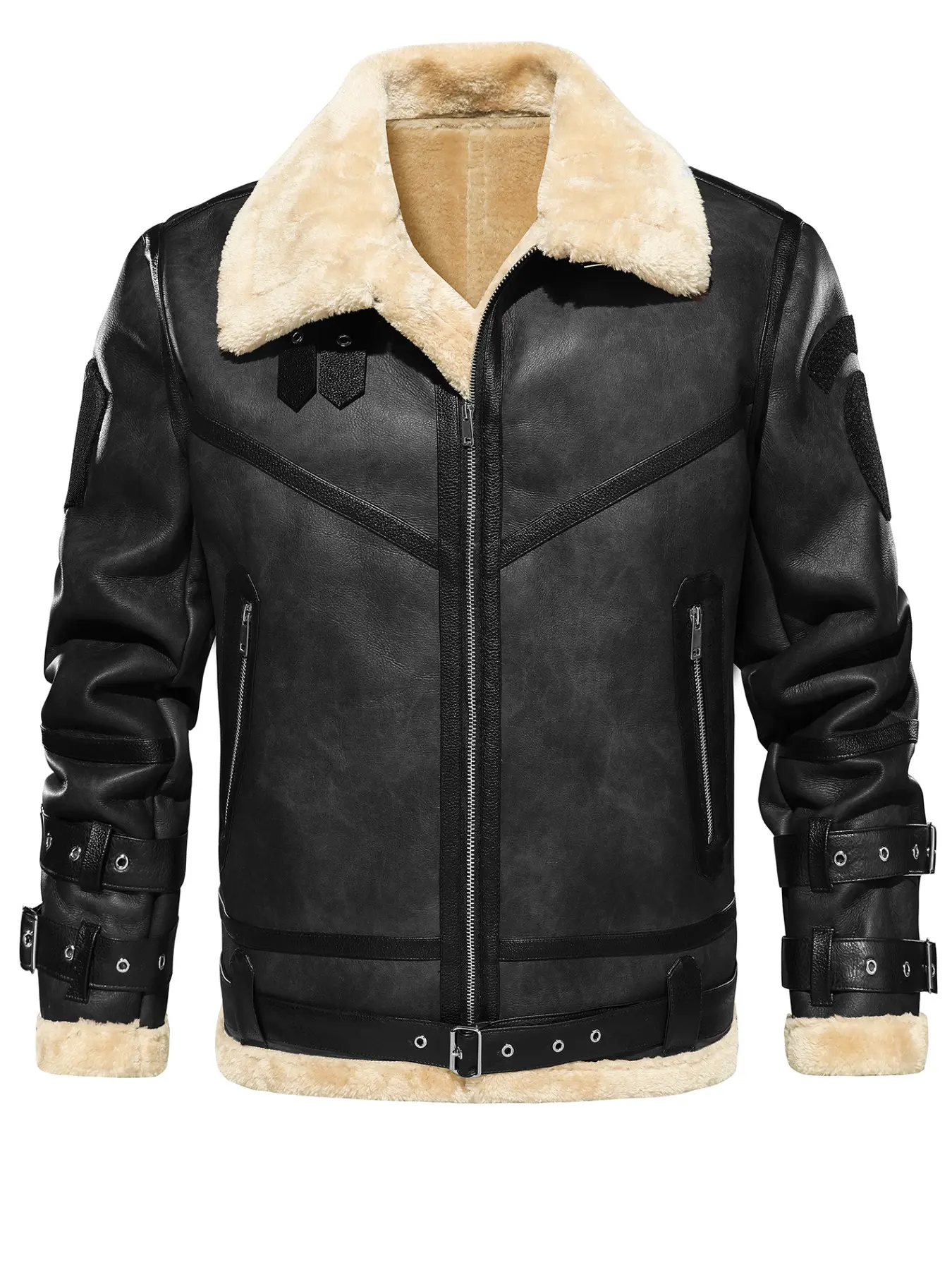 Men's Fall Winter PU Jacket, Fleece Lined Warm, Leather Fur Combined, Perfect for Cold Season Daily and Outdoor Wear