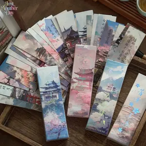 30Pcs Traditional Chinese Style Poem & Landscape Art Bookmark Set, Ancient Pavilion Cherry Blossom Printed Decor Page Cards, Elegant Oriental Stationery for Student Textbook Marking, Journal Scrapbook and Literary Gift