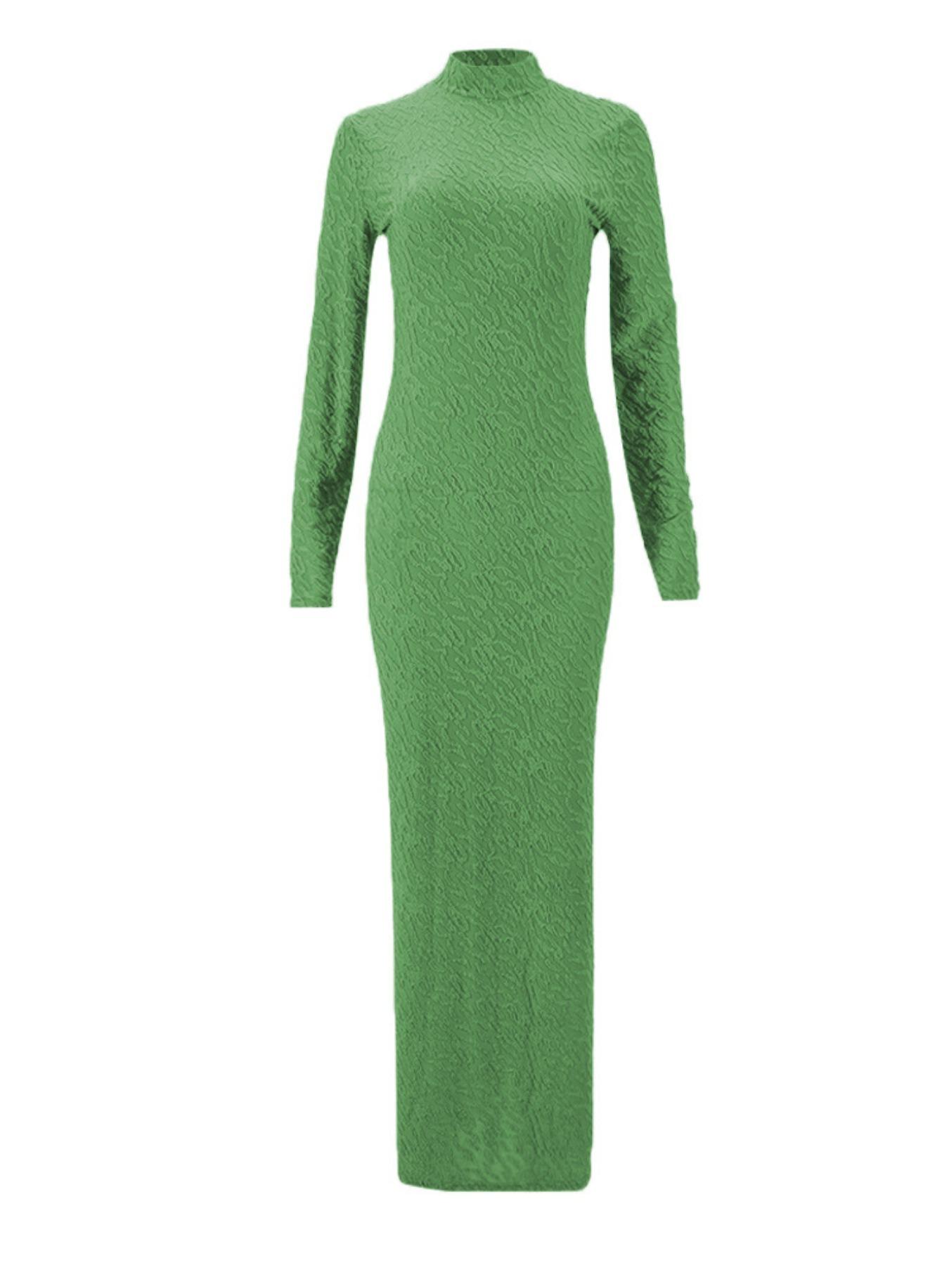 Women's Plain Solid Long Sleeve Bodycon Dress, Casual Fashion Mock Neck Maxi Dress for Daily Wear, Ladies Clothes for Spring