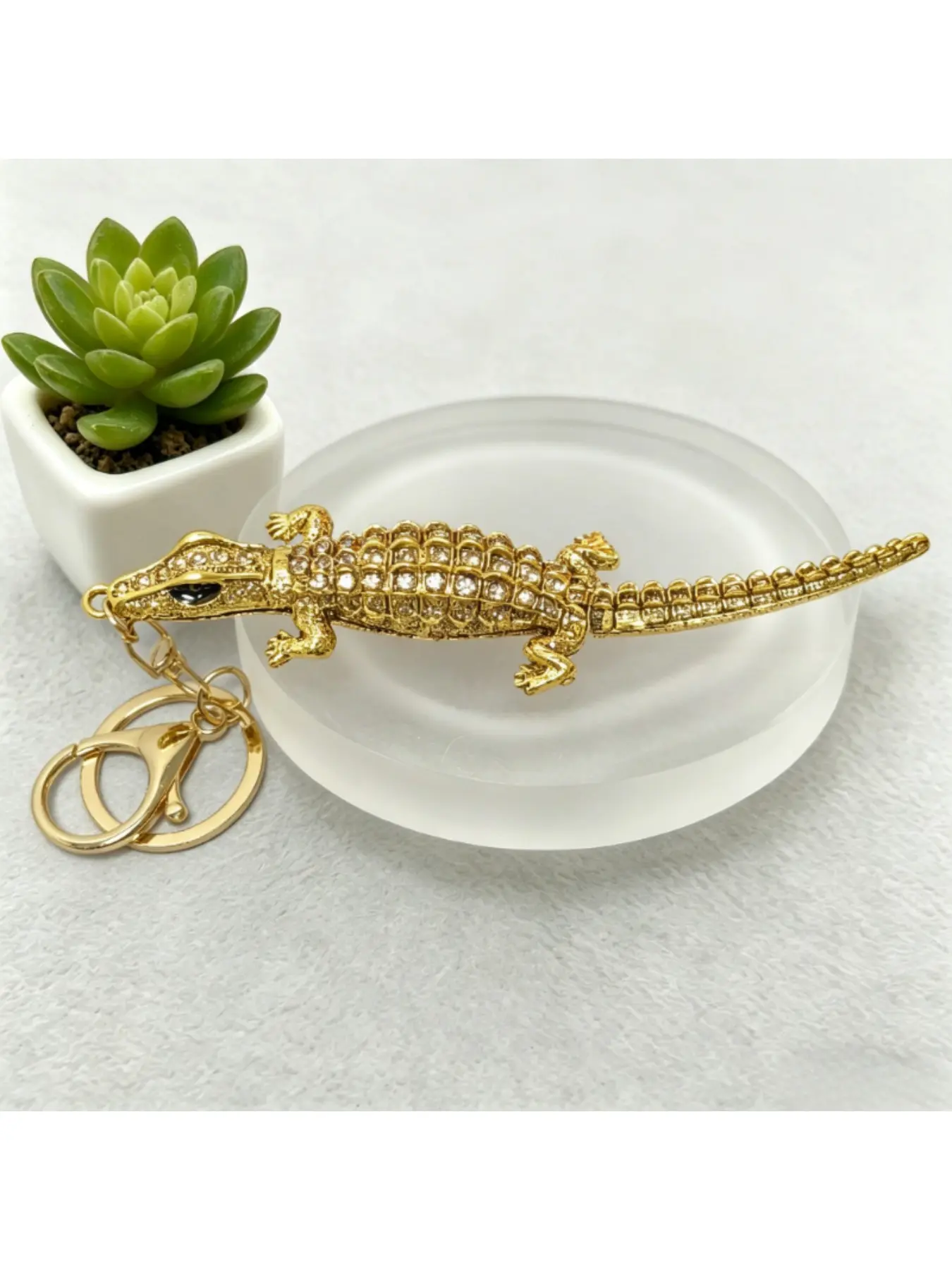 Vintage Rhinestone Crocodile Keychain Key Ring Bling Reptile Bag Charm Pendant Cool Aesthetic Men Women Accessories