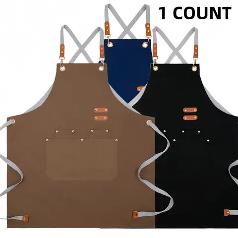 【Black Friday】1-Piece Polyester Kitchen Work Apron with Front Pockets and Cross-Back Straps, Unisex Cooking and Cleaning Apron, Christmas Gift for Men and Women