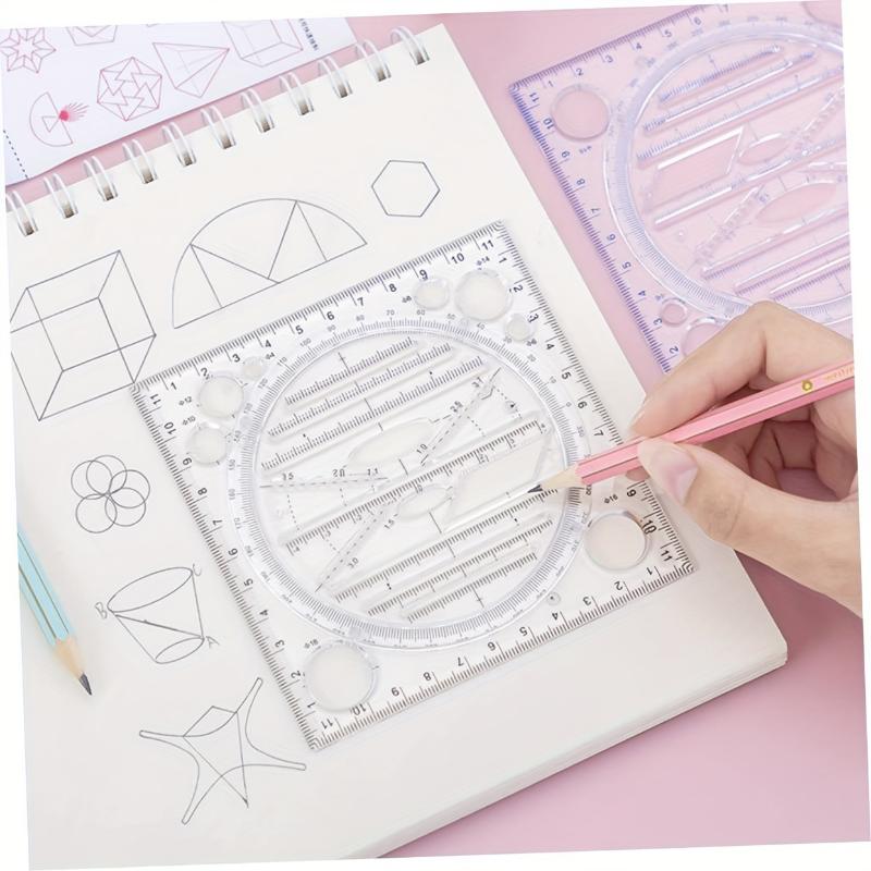 Multi-Function Acrylic Geometric Drawing Ruler - Quick Circle & Arc Design Template with Triangle, Function & Inch/Cm Scale for Drafting, Office & Student Use, Circle Drawing Tool