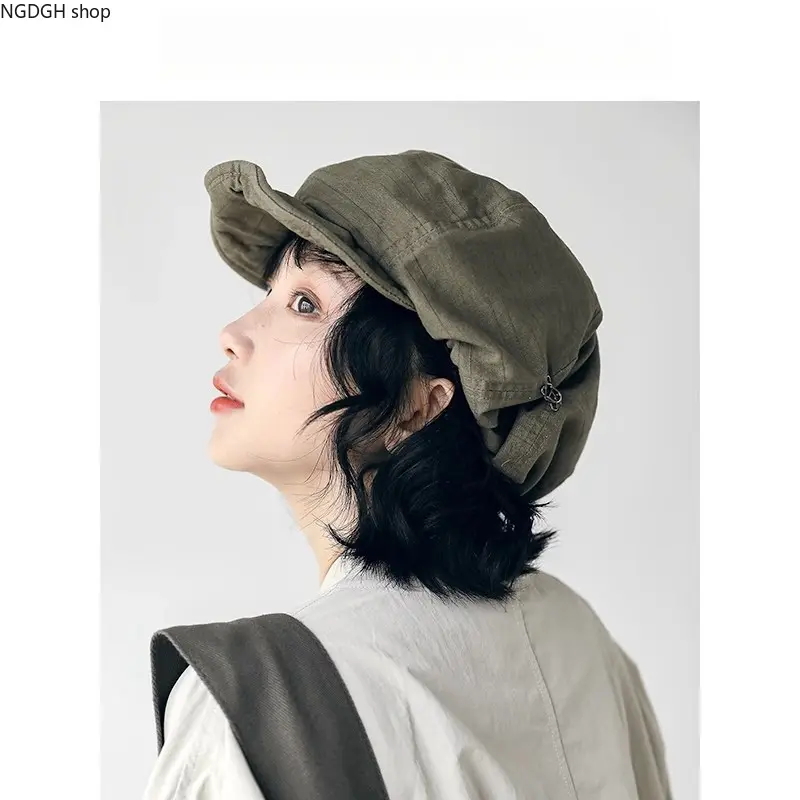 Retro Slouchy Peaked Beret Hat For Ladies, Breathable Linen‑Blend Oversized Newsboy Cap, Adjustable Back‑Clip Soft Visor Hat, Versatile Light‑Weight Headwear For Vacation Commute Everyday Styling