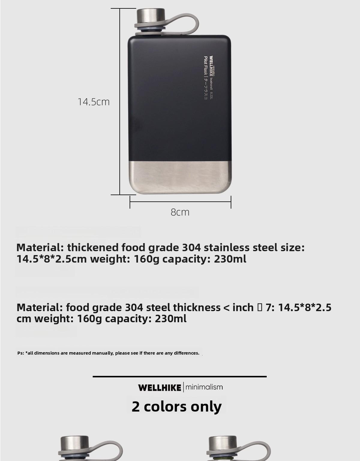 Outdoor Camping 304 Stainless Steel Portable Outdoor Flat Wine Bottle Camping Fuel Coal Oil Alcohol Coffee Pot