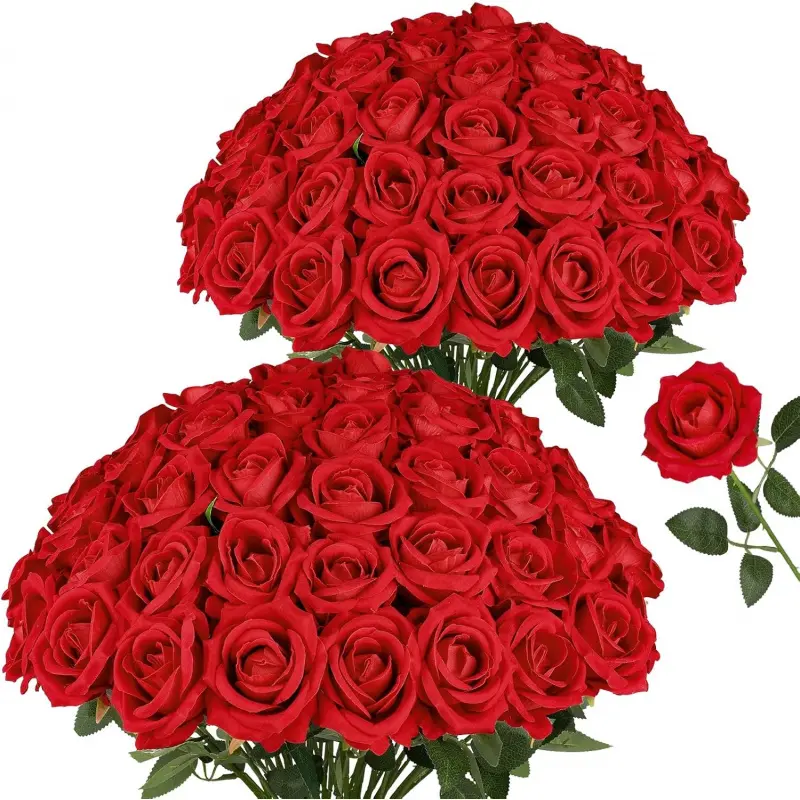 48 Pcs Red Velvet Artificial Roses With Flexible Stems - Realistic Faux Flowers For DIY Wedding Bouquets, Centerpieces, Home, Party, Valentine S, Mother S Day & Thanksgiving Decor, Diy Floral Decoration, Artificial Flower Decorations