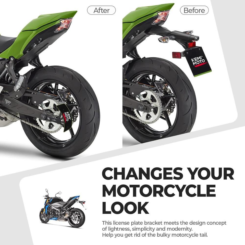 THE WELL KEPT License Plate Bracket For Motorcycle, Universal Curved Side License Plate Holder, Black