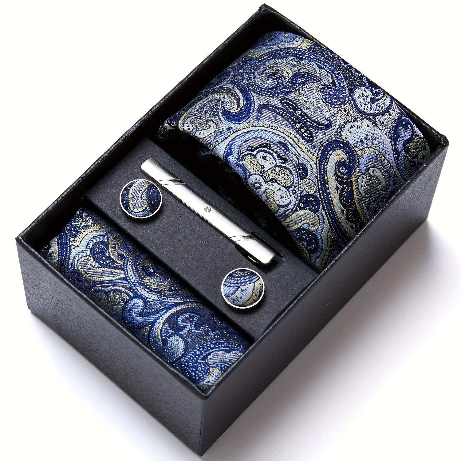 Paisley tie, pocket square, cufflink set gift box, men's tie 7.5 cm, suitable for holidays, weddings, and work