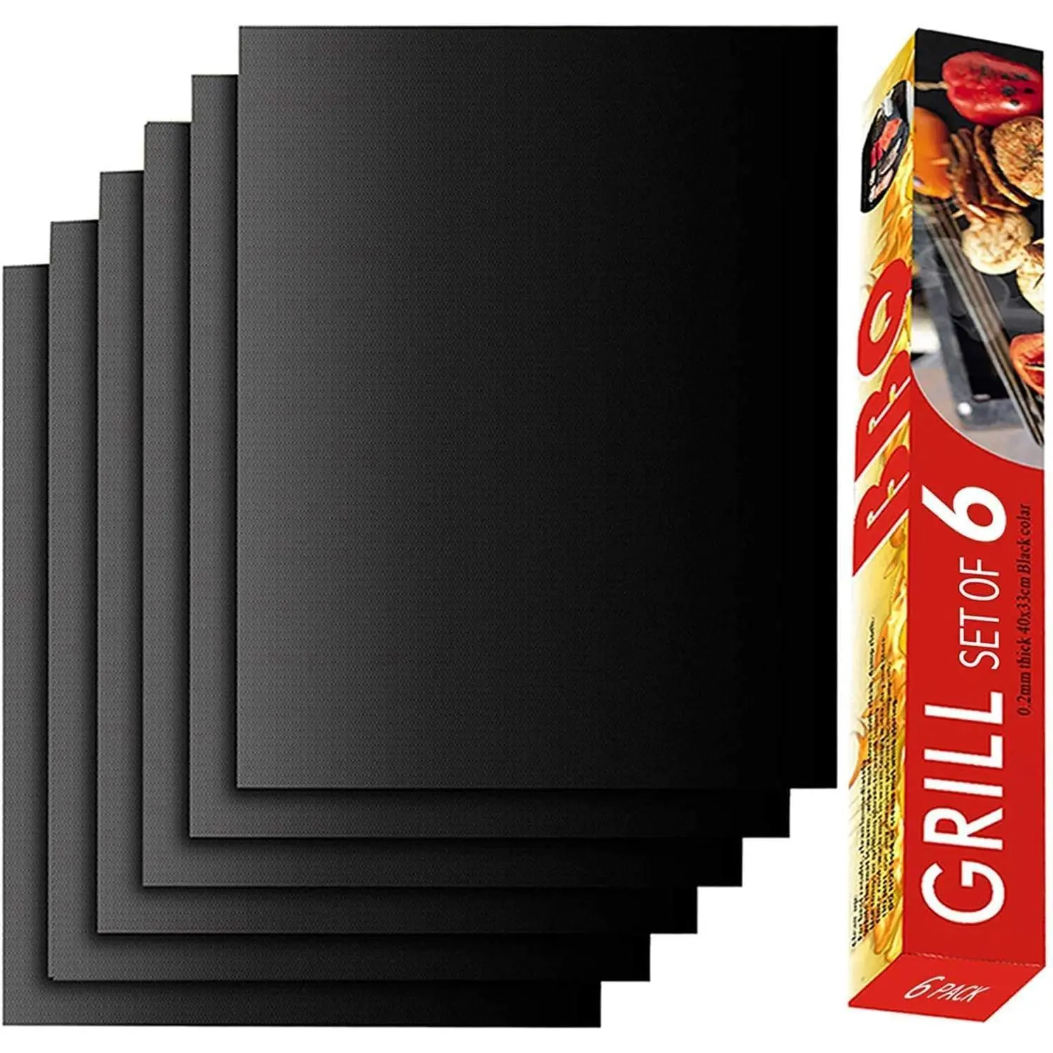 Grill Mat Set of 6, Non-Stick, 15.75 x 13 Inch, Black |  Mats for Gas, Charcoal, or Electric Grills, Easy to Clean