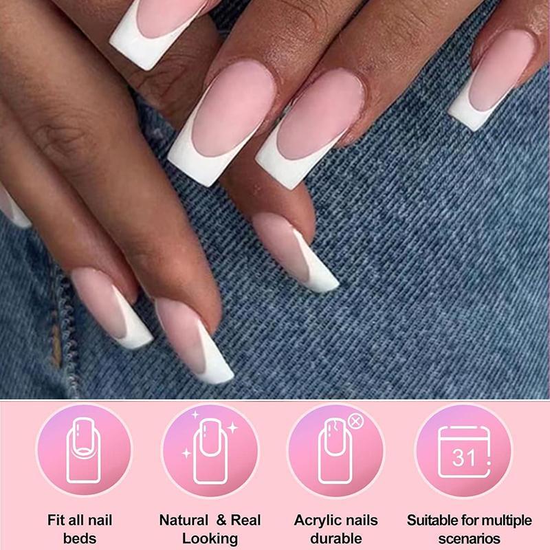French Colorblock Press on Nails, 120pcs/box Matte Medium Square Acrylic False Nails, Press on Full Cover Artificial False Nail for Women Girls DIY Nail Art, Stylish Acrylic Nails