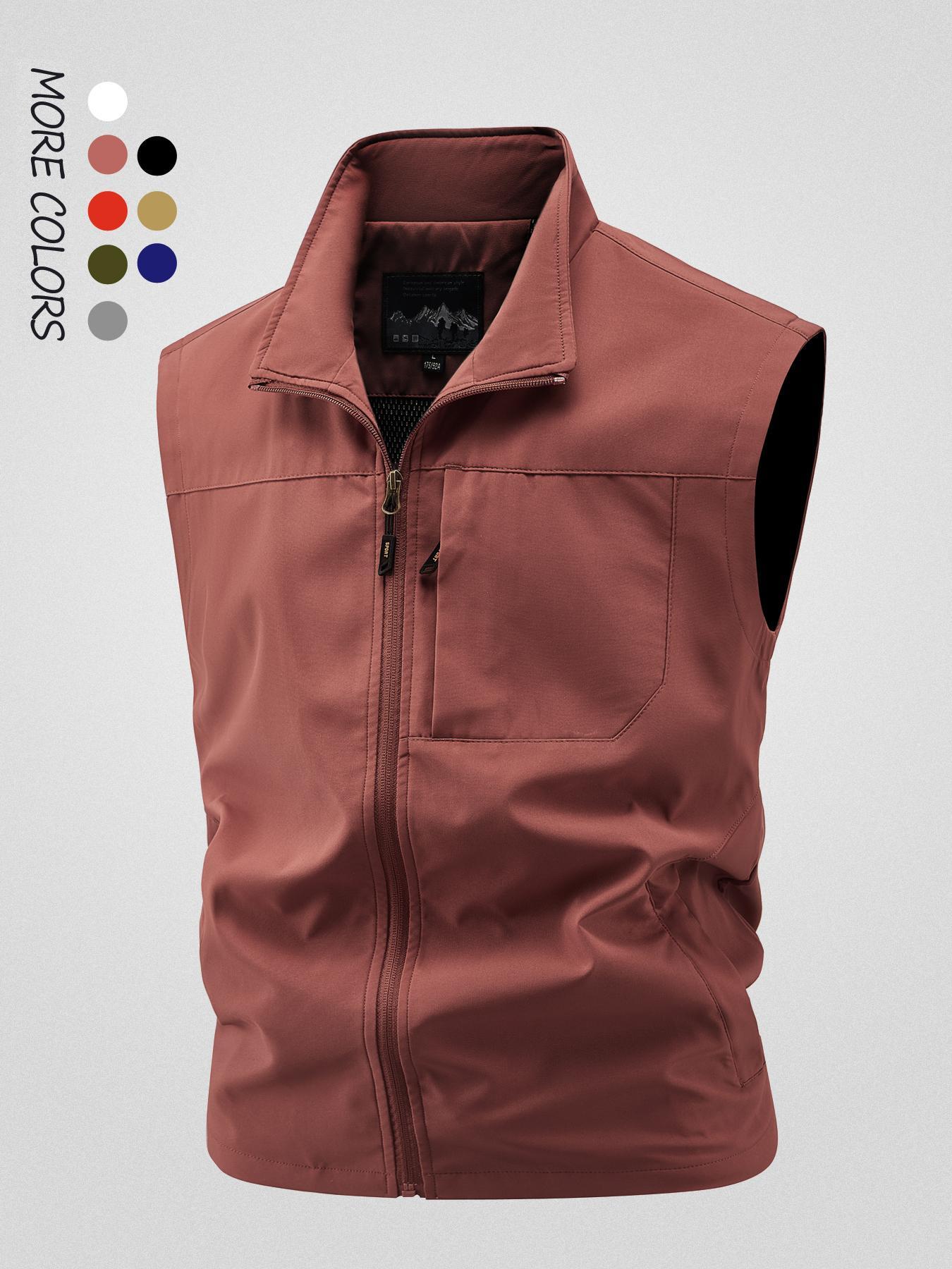 Men's Solid Hooded Vest Jacket, Sleeveless Gilet, Sleeveless Waistcoat, Regular Fit Casual Outdoor Fishing Vest, Men's Outerwear for All Seasons, Menswear