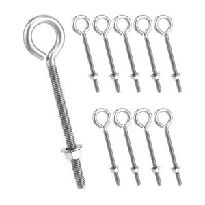 Eye , 10 Pack 5/16" x 4" Stainless Steel Long Threaded Eyebolts with Nuts, for  or Securing Cables