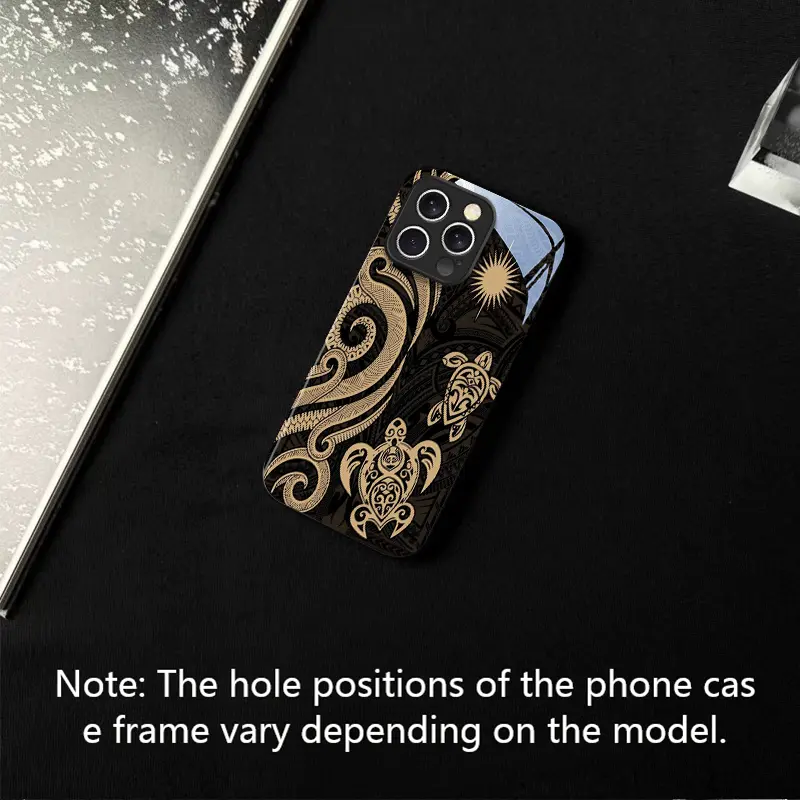 Phone Case - Polynesian Turtle Pattern Black Tempered Glass Phone Case for iphone17 Air 16 15 Pro Max 14 Plus 13 12 11 New Premium Texture Atmospheric Innovative Trendy High-Quality Protective Cover