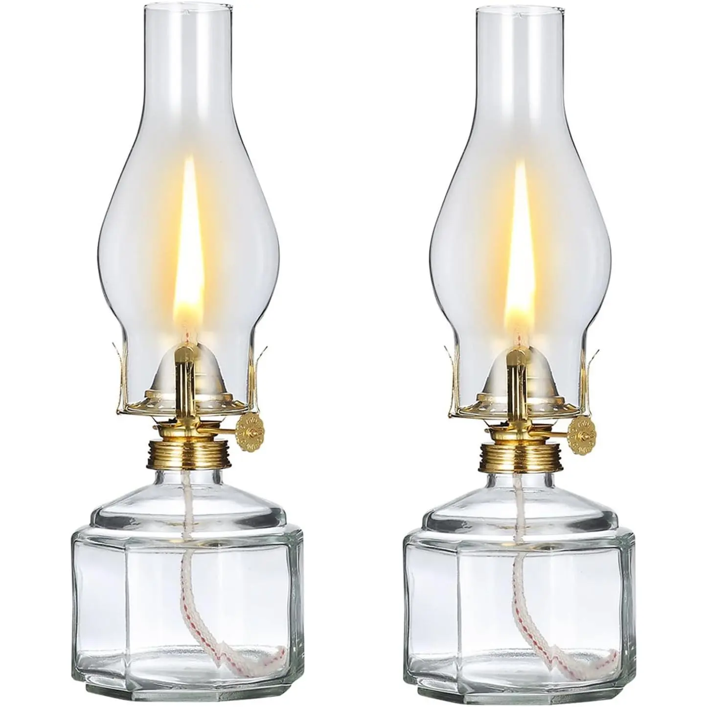 Set of 2 11.4 Inch Vintage Large Rustic Classic Clear Glass Kerosene Hurricane Oil Lamps, Suitable for Indoor Home Tabletop Decor Emergency Lighting