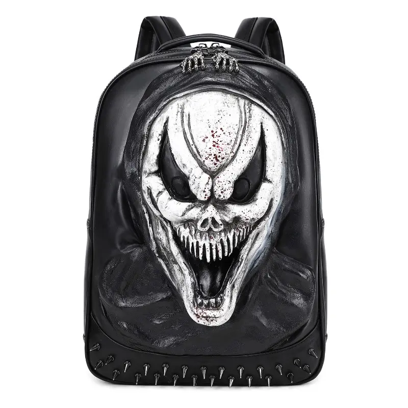 Dark Wind 3D Skull Backpack Personality Rivet Punk Backpack Trendy Cool Street Wind Large Capacity PU Leather School Bag Backpack For School