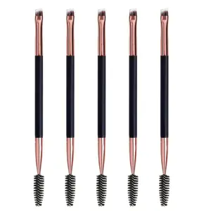 5 Pcs Gold Dual-Ended Makeup Brushes, Multi-Pack Plastic Frame, No Battery, Ideal for Eyelash Application, Essential Makeup Tools