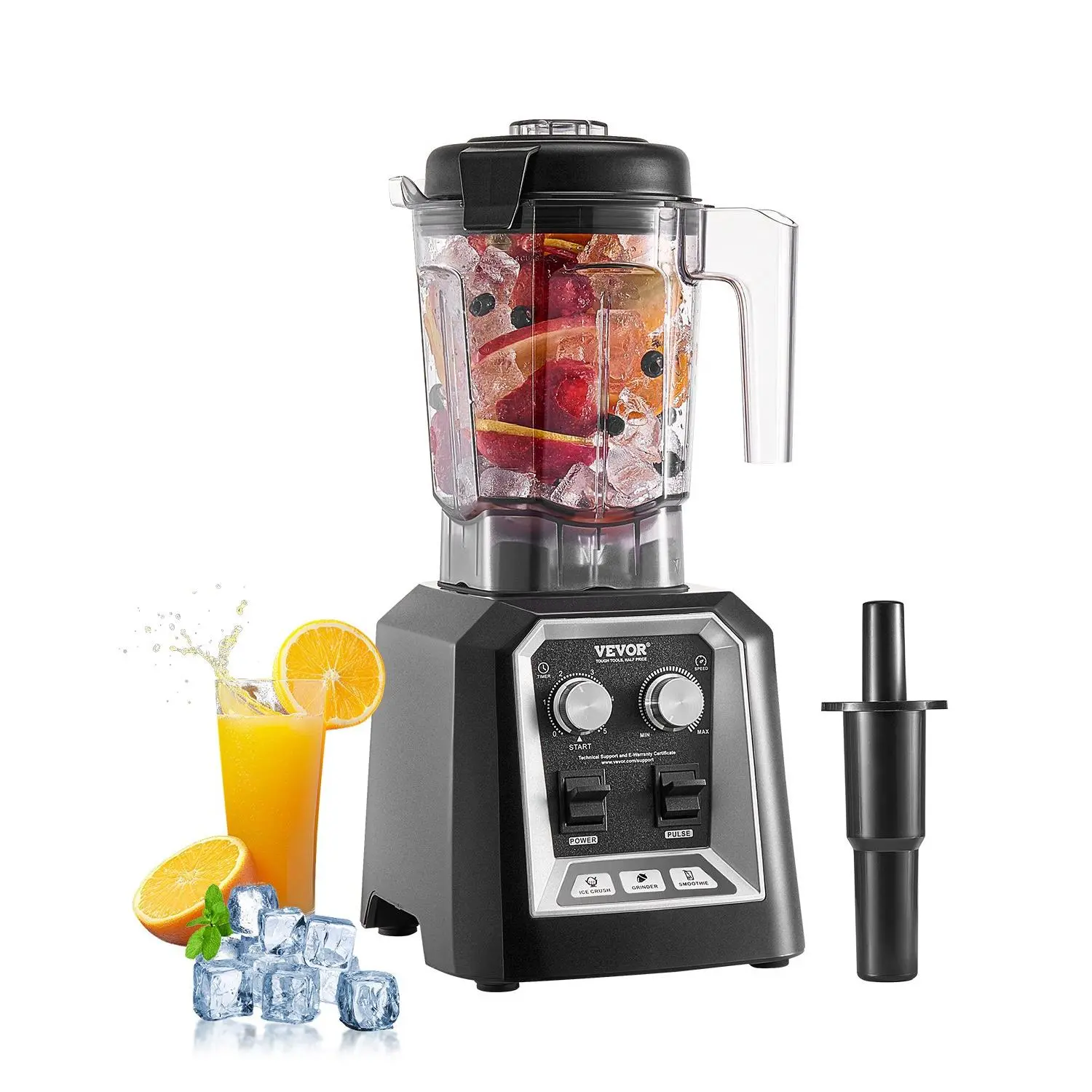 VEVOR 1400W Smoothie Machine, 68oz Professional Blender with Powerful Motor, Multi-Functional Food Processor with Grinder Container for Kitchen Use, 1400W Motor