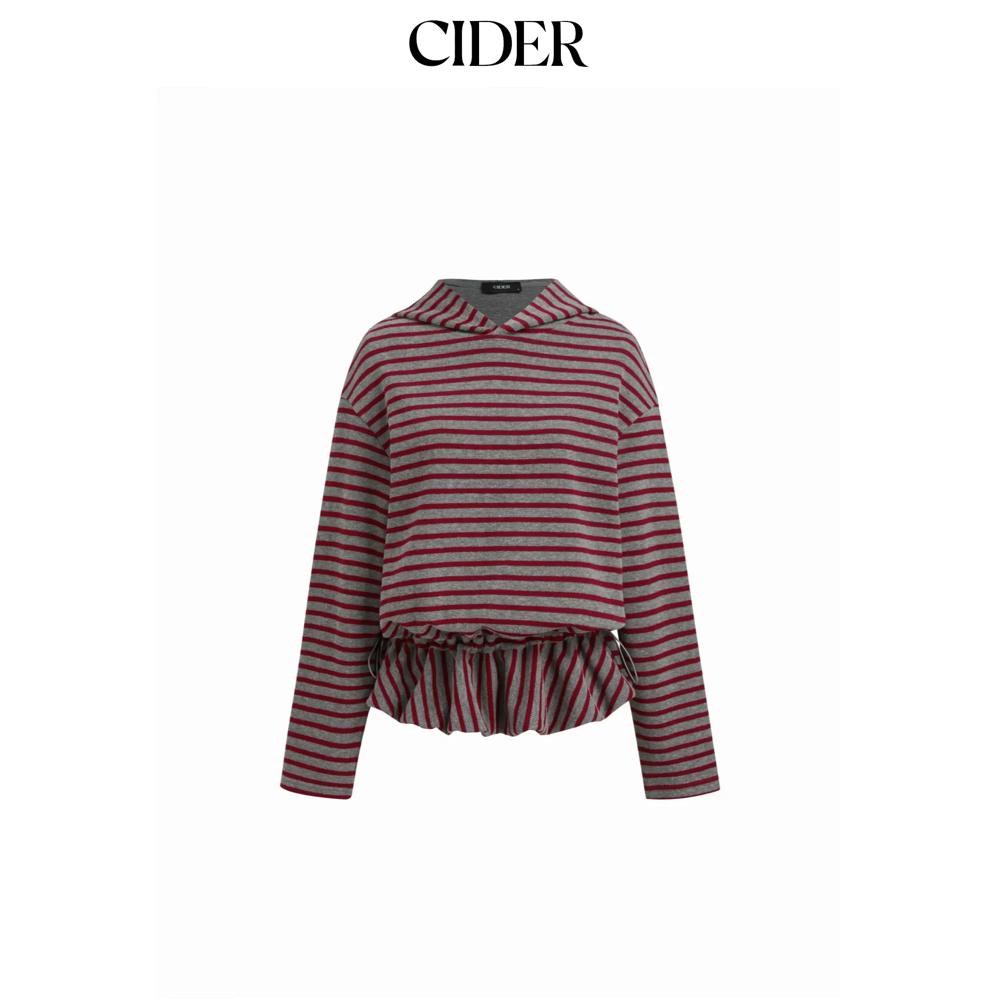 Cider Terry Striped Drawstring Ruffle Hem Oversized Hoodie SohoChic