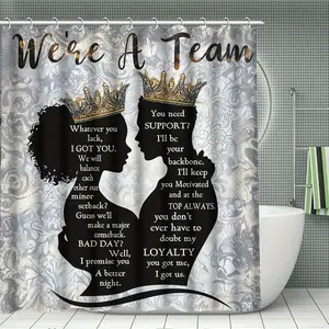 1/4PCS Valentine‘s Day African American Shower Curtain Set – Black King Queen & Afro Couple Inspirational Quotes, We Are A Team Design, Includes Shower Curtain & Bathroom Additions, Perfect for Home Decor