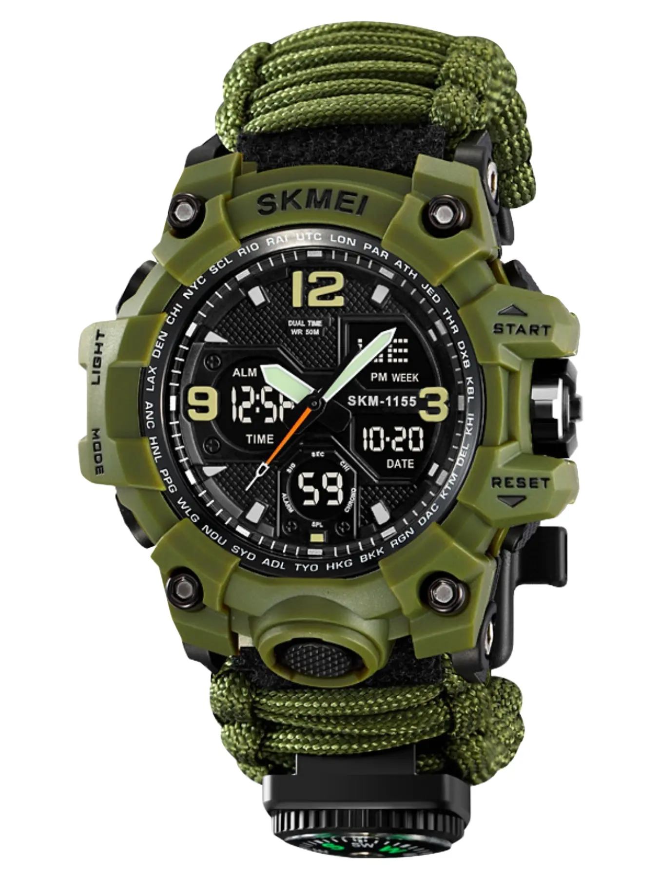 Men's Outdoor Waterproof Sports Watch with Dual Display Chronograph Military Style Camo Nylon Strap Shock Resistant Durable Digital Analog Timer for Hiking Running Camping Travel