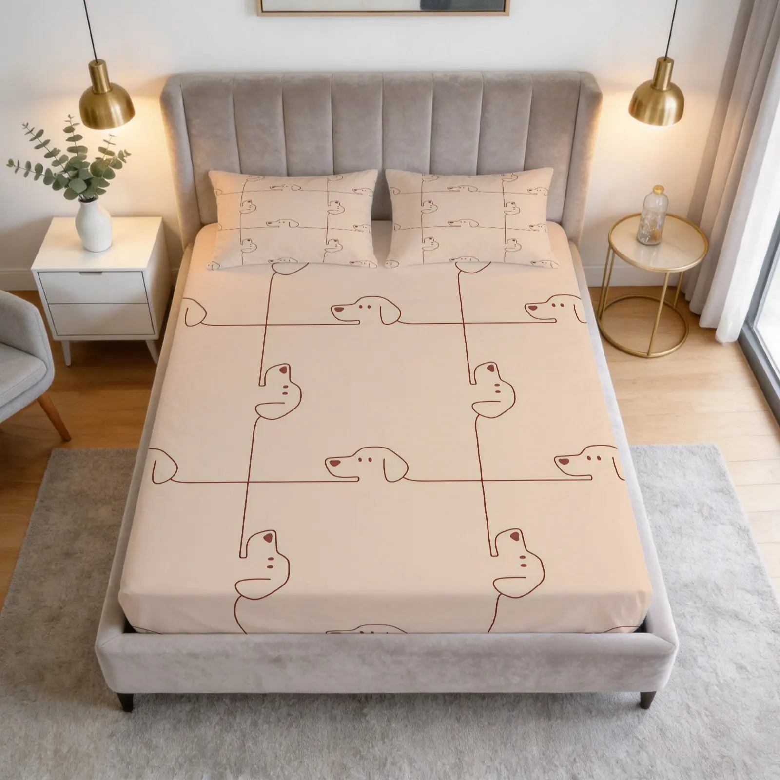 Cartoon Sausage Dog Print Pattern Bed Sheet Set, 1 Bed Sheet With 2 Pillowcases (Excluding Pillow Core), Suitable For Teenagers And Adults, Suitable For Bedroom Decoration