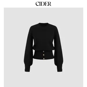 Cider [size 2-10] Knit Round Neckline Solid Button Long Sleeve Top